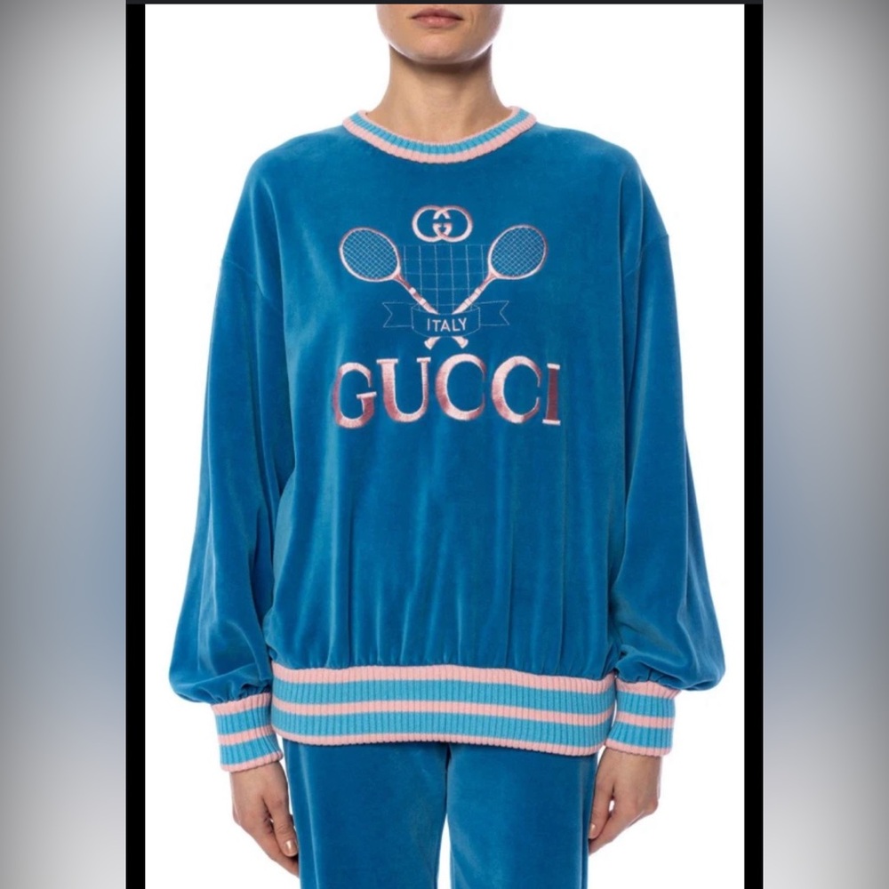 Gucci retro velour tennis jogging suit Italy pink blue oversized sz small